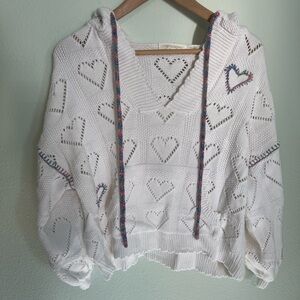 White Heart Knit Hoodie